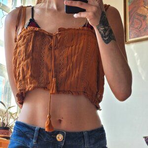 Pastel designs burnt orange crop top - L
